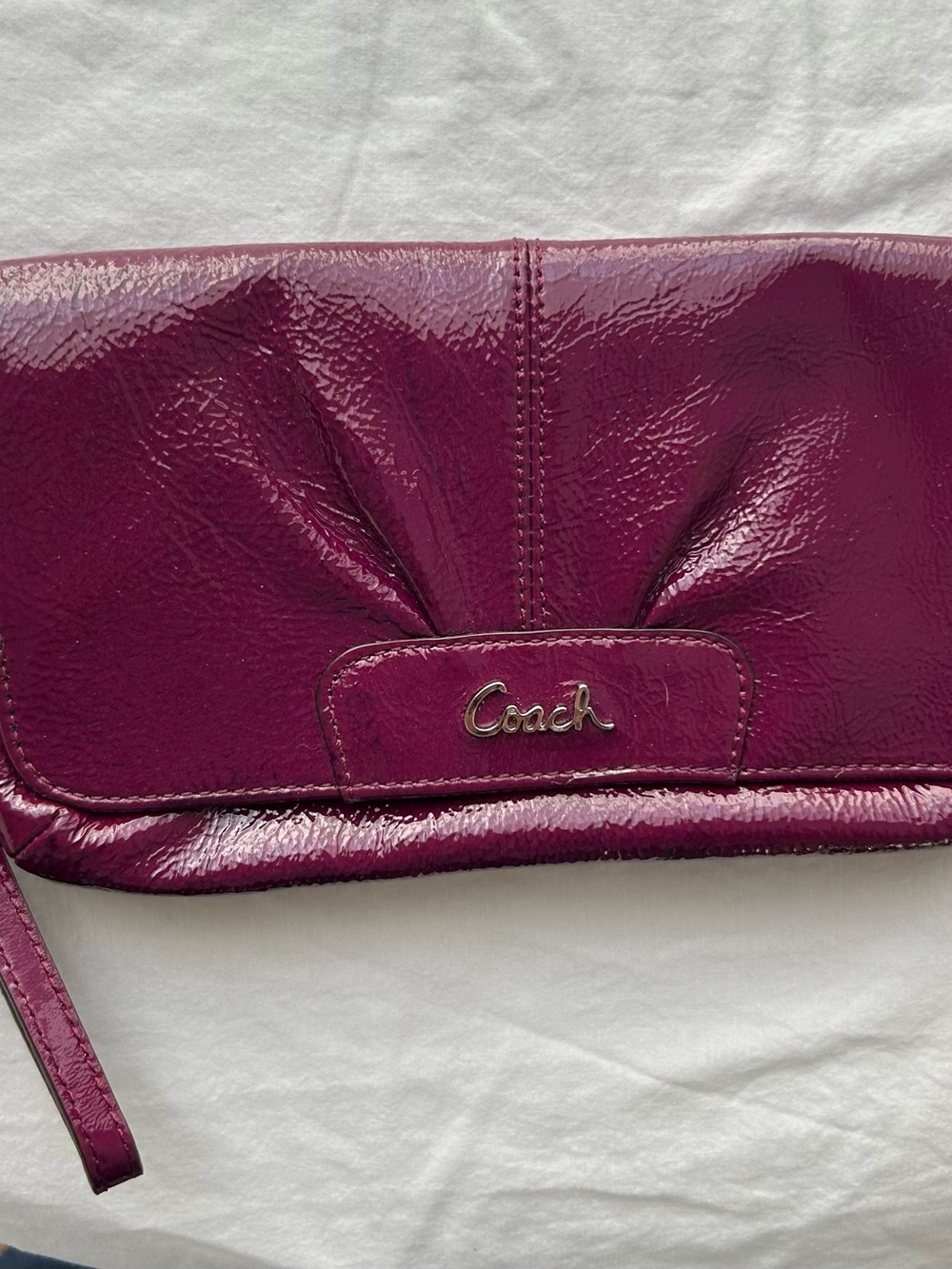 Coach Patent Leather Wristlet Clutch in Plum Purple
